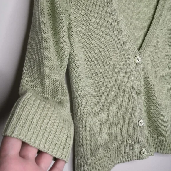 Talbots Y2K knit green linen cardigan Small - Picture 6 of 16